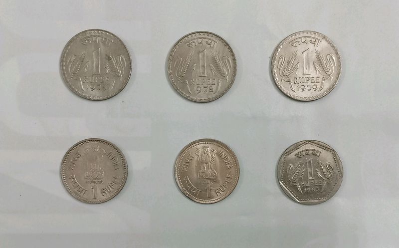 6 Pcs Of 1 Rupee Coins Old