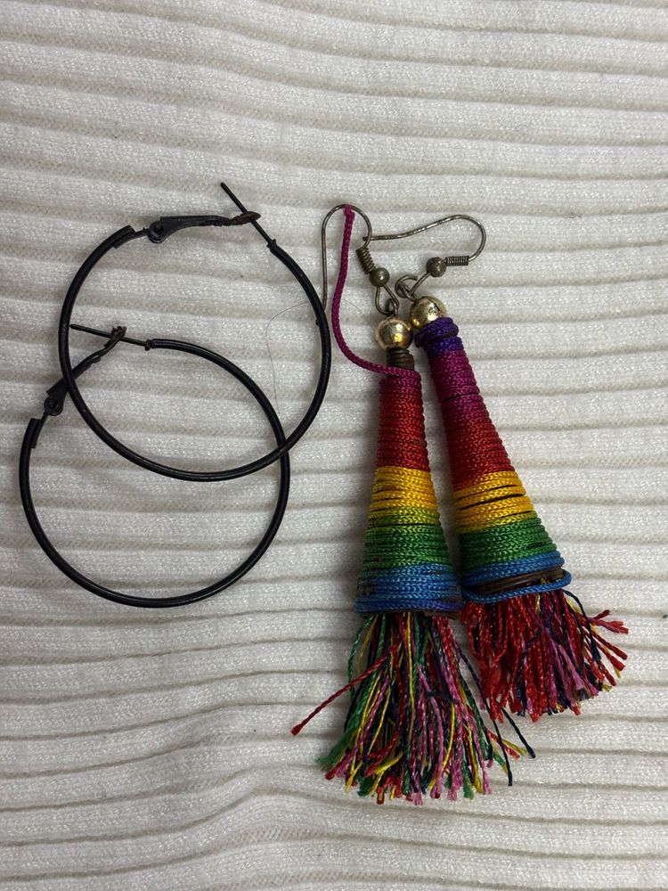 Colorful Tassel &amp; Hoop Earring Set