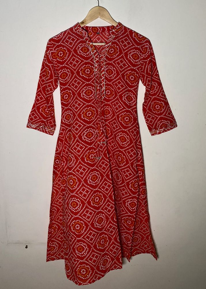 Red Bandhani Print Kurti