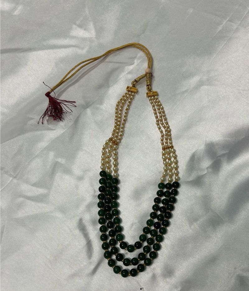 green and cream  Beaded Layered Necklace