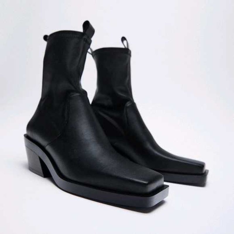 Zara Square Toe Cowboy Ankle Boots