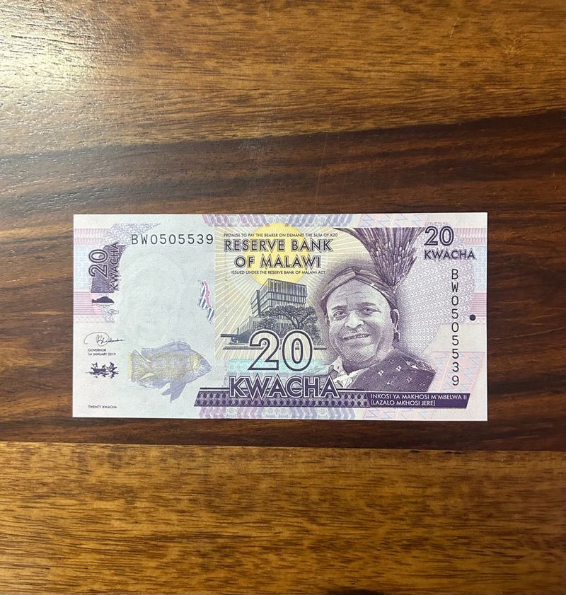 UNC 20 MALAWIAN KWACHA - SERIAL NO. BW0505539