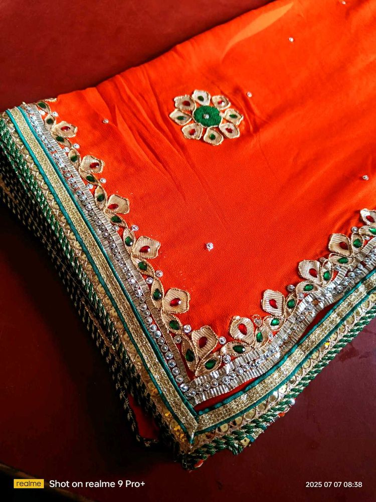 Hand Work Orange Odhni