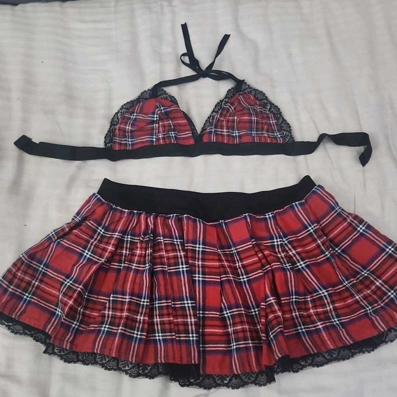 Red Plaid Lingerie Set