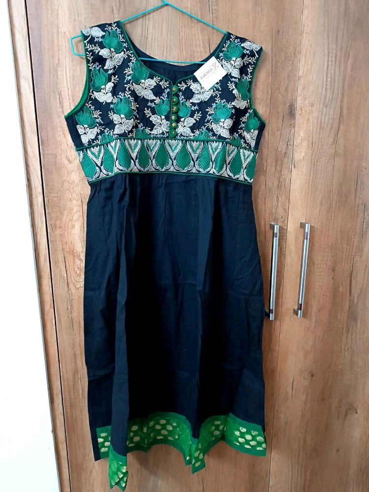 Neck Embroidered Aline Kurta With Brocade Border