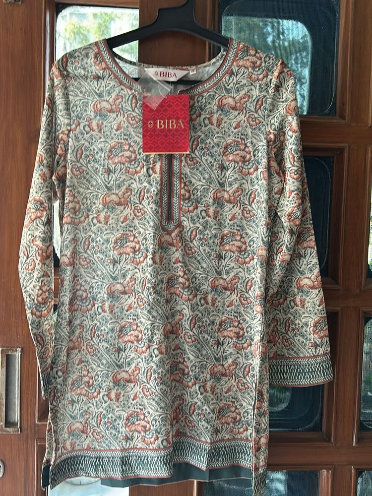 BIBA Printed  Crepe Kurti 80 Cm - Teal