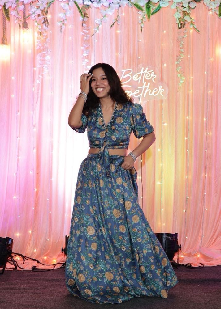 Kalki fashion Blue Floral Print Blouse skirt