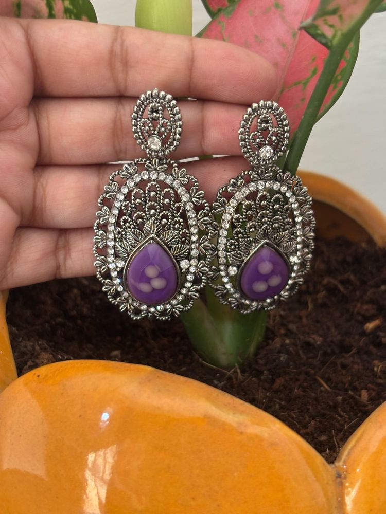 Elegant Purple Stone Drop Earrings