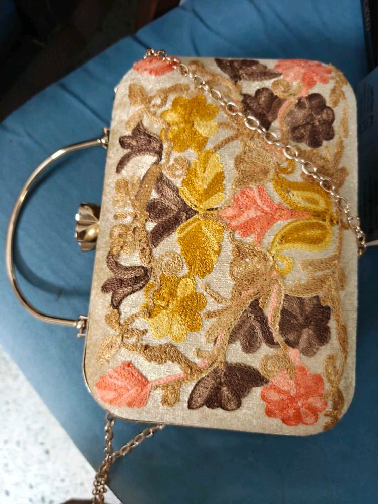 Floral Velvet Embroidered Clutch