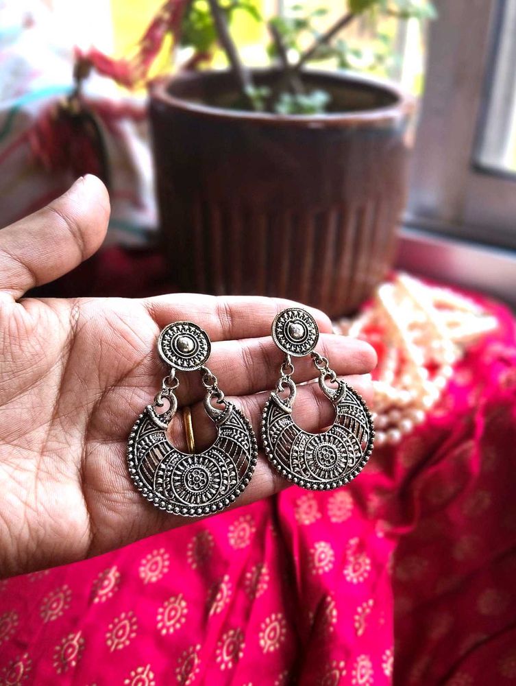 Boho Oxidised Silver Earrings