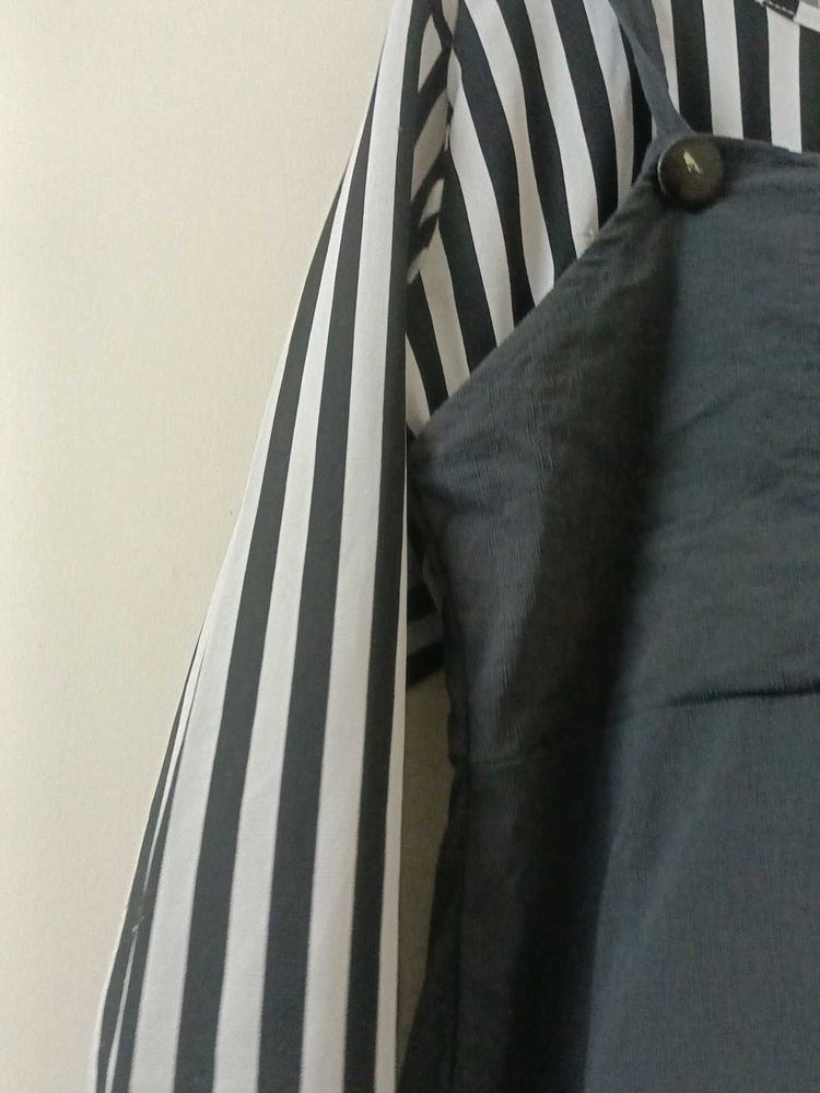 Striped Pinafore Black Dress