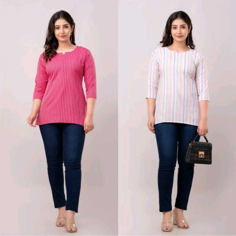 Striped Women's Tunic Top short Kurti for women