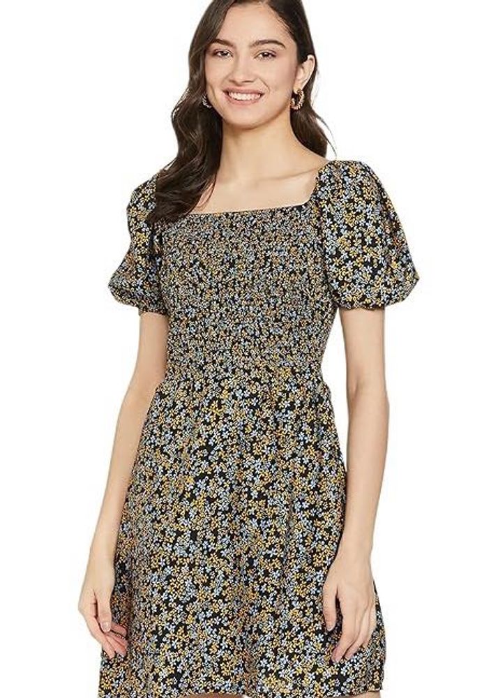 Multicoloured Puff Sleeve Dress