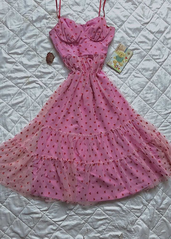 corset Pink Heart Print Dress