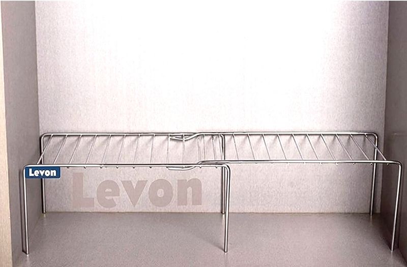 Levon Stainless Steel Kitchen Dish Rack Expandable Storage Shelves for Kitchen Cabinets Multipurpose Organizer Extend Up to 580 mm with Anti-Rust Nano Coating