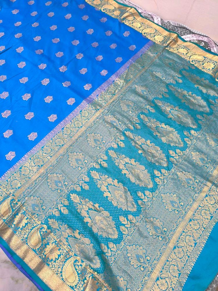 vintage Kanjivaram Blue &amp; Gold Saree