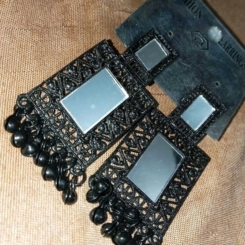 Black Mirror Drop Earrings