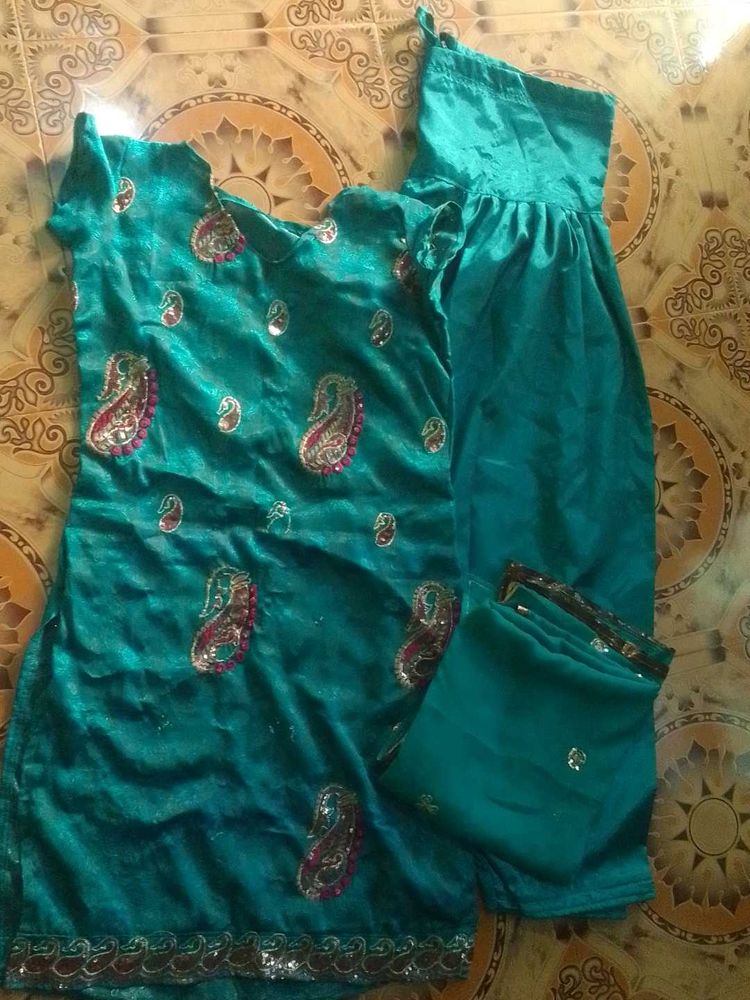 Teal Embroidered Salwar Suit