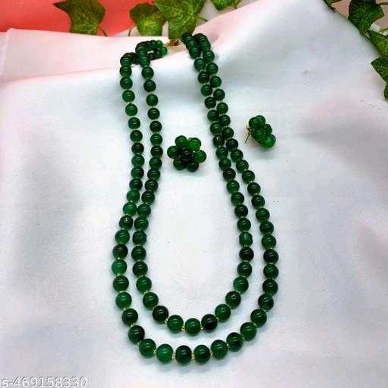 green onyx stone beaded necklace pendant set