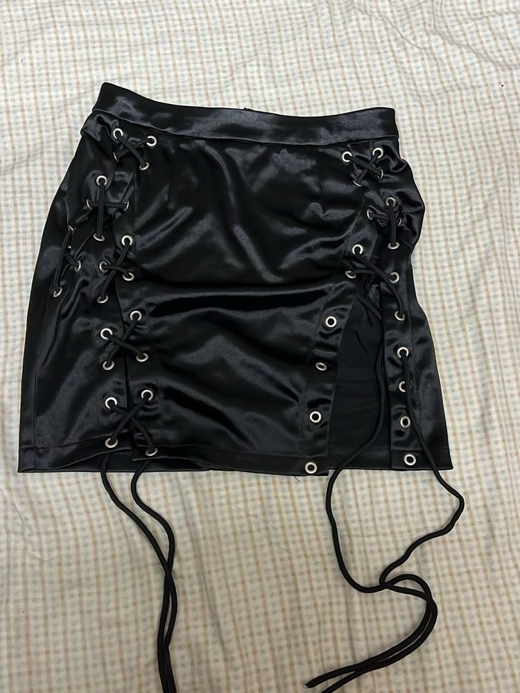 Edgy Black Lace-Up Mini Skirt