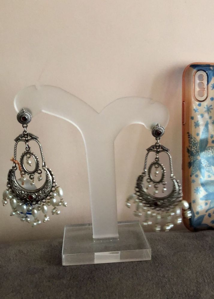 Pearl Accent Silver Drop Earrings