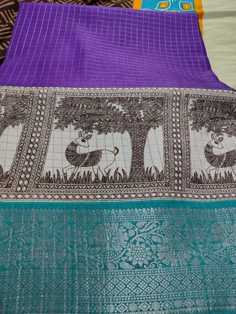 Purple &amp; Teal Handloom Saree