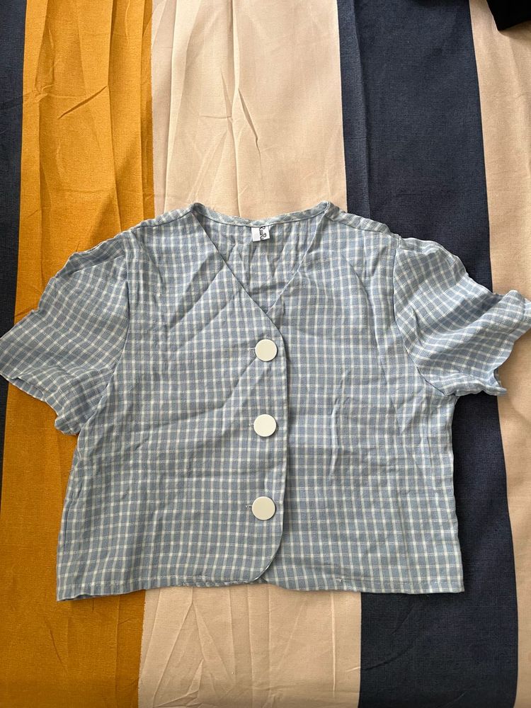 Blue Plaid Cropped Top