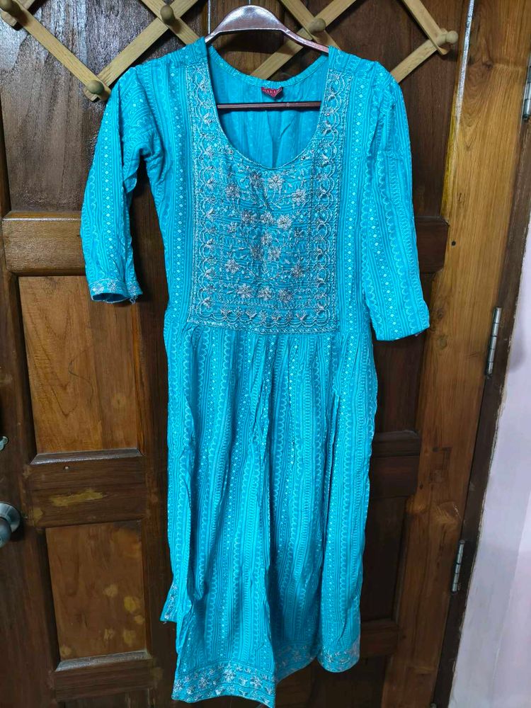Aqua Embroidered Kurta