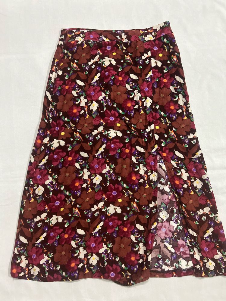 Floral Midi Skirt with Slit