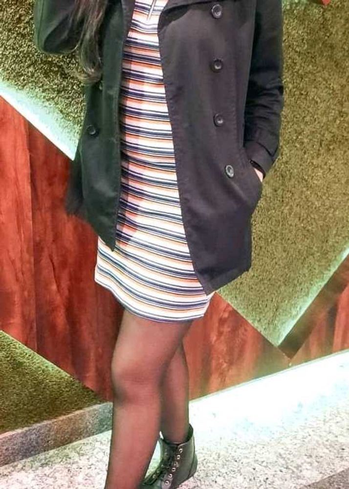 Striped Mini Dress with Coat