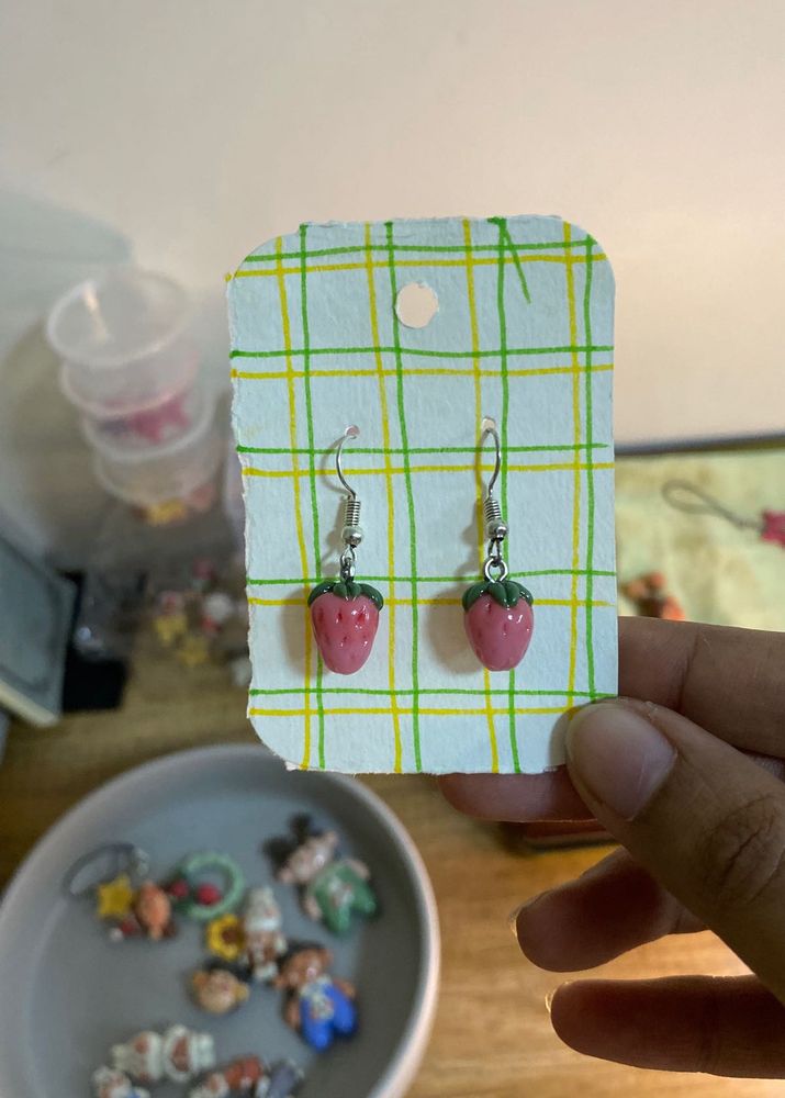 Handmade Strawberry Charm Earrings