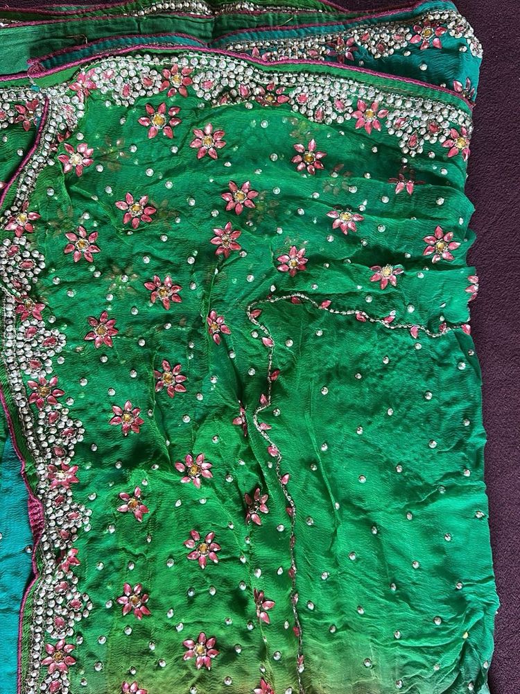 Green Embellished Saree