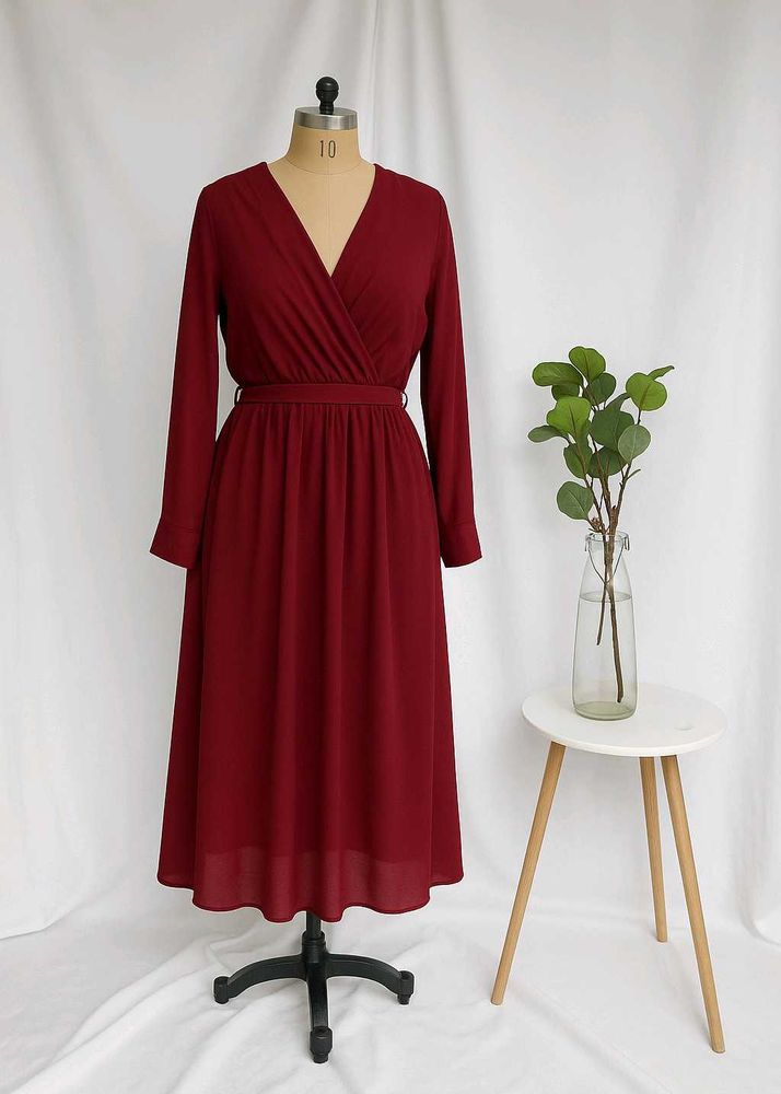 Burgundy Long Sleeve Midi Dress