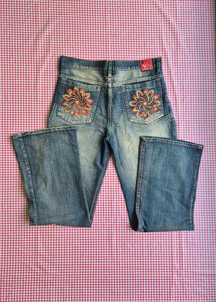 Embroidery Flared Denims