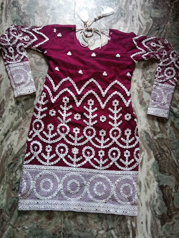 Maroon Embroidered Kurti