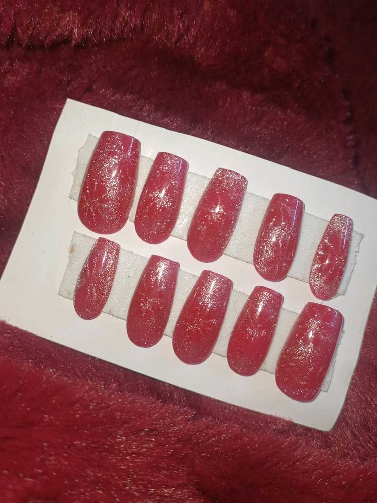 Red Flower Cat-Eye Press-On Nails