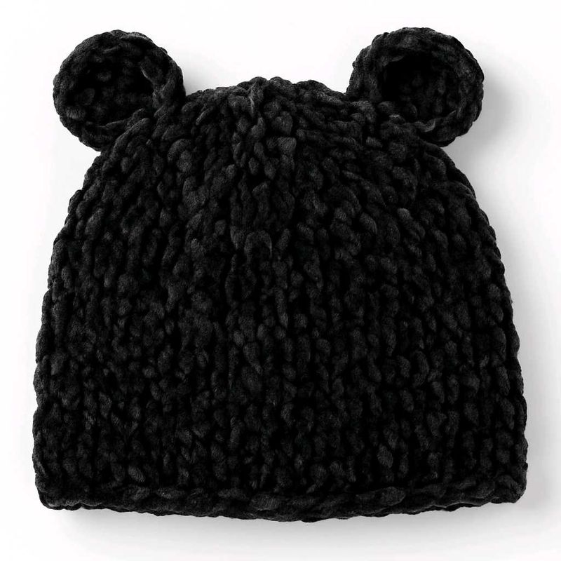 Black Fuzzy Bear Beanie
