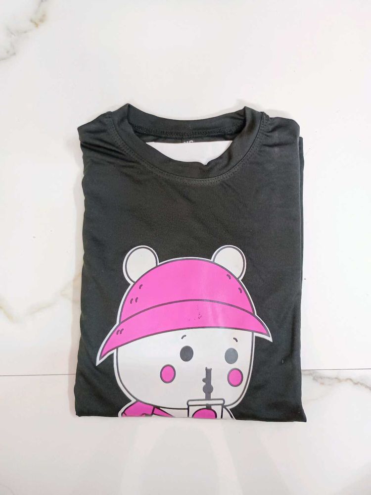 Cute Printed Women&#39;s T-Shirt (Black)
