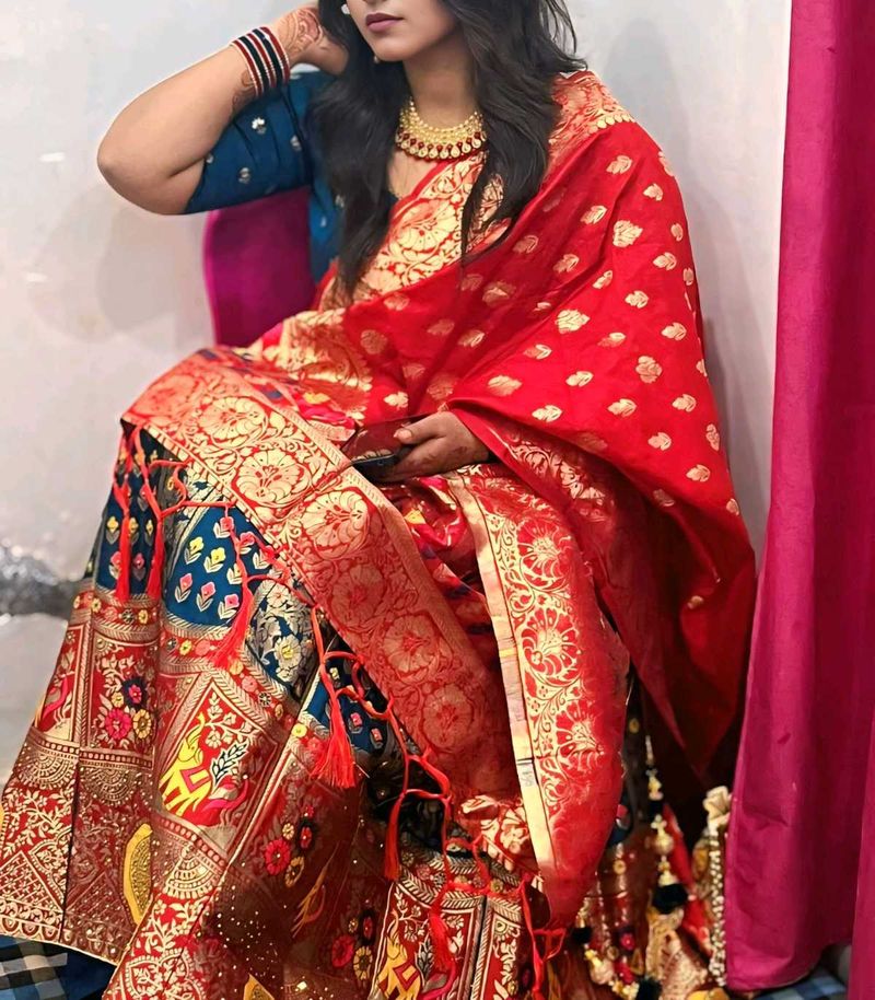 Red &amp; Gold Rajasthani Lehenga