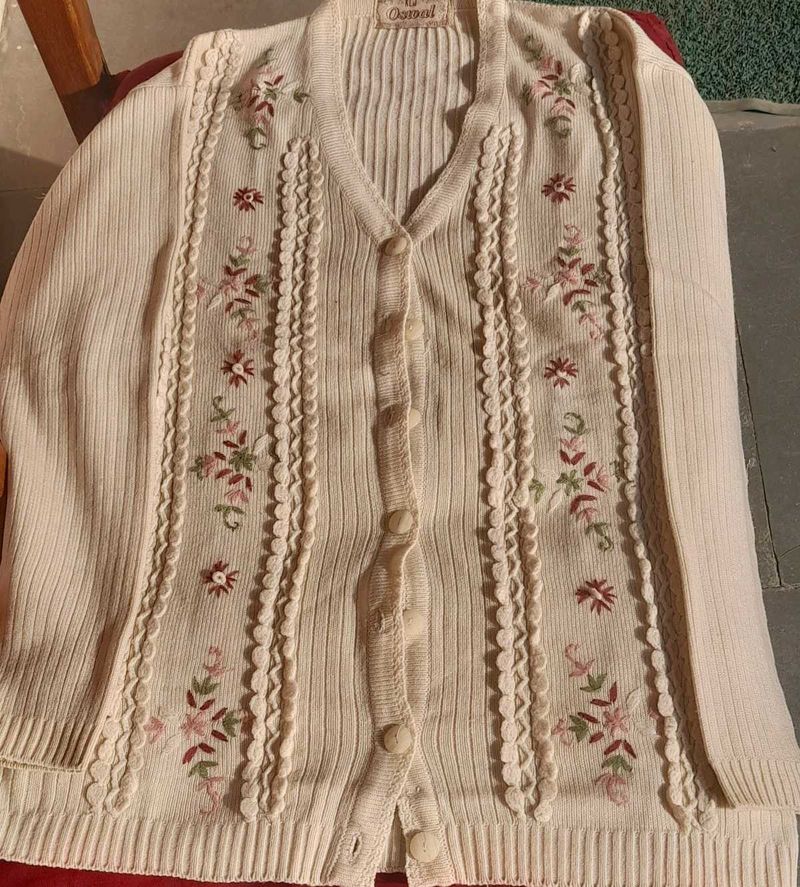 Embroidered with Lace work  Wollen  Cardigan