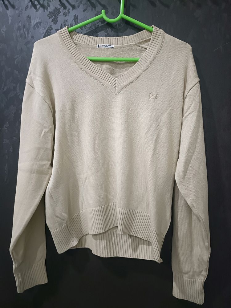 Women V Neck Beige Sweater