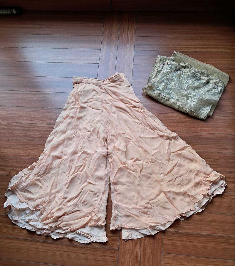 43)Peach Palazzo &amp; Dupatta Set