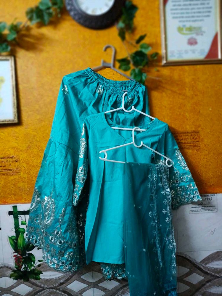 Teal Embroidered Gharara Set