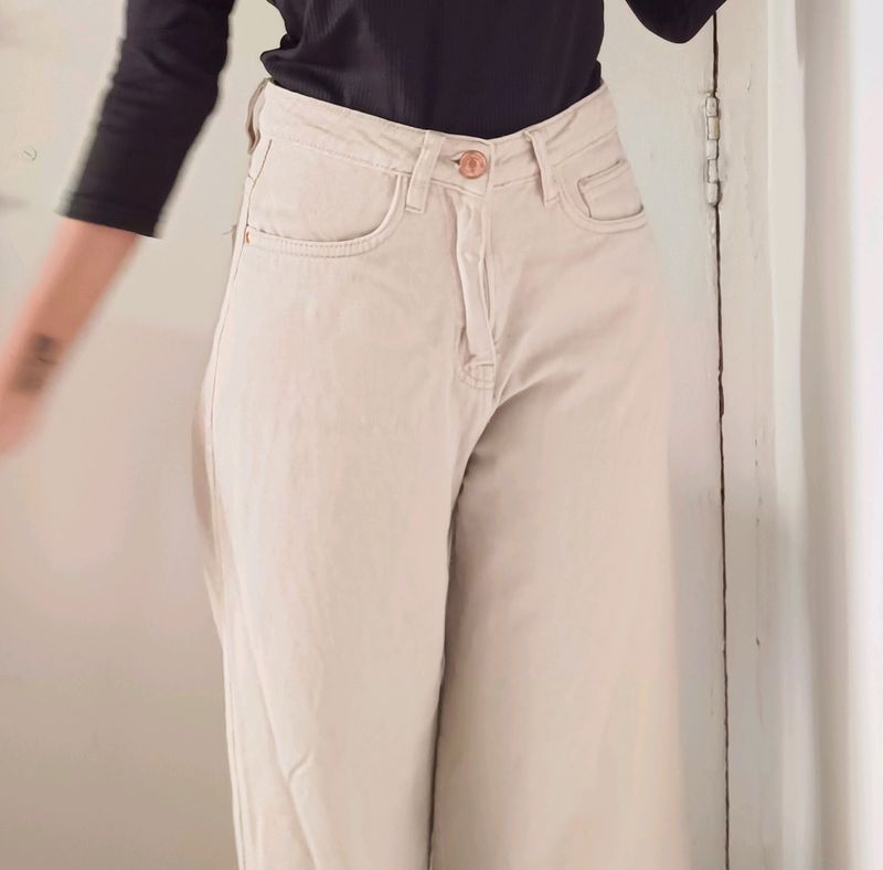 Beige Wide Leg Pants