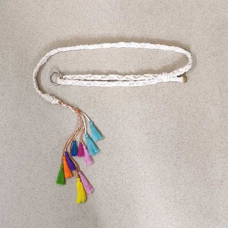 Braided Tassel Cream &amp; tan Brown Belt