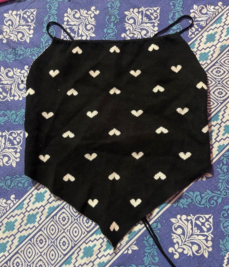 Heart Print Halter Top With Lace Back