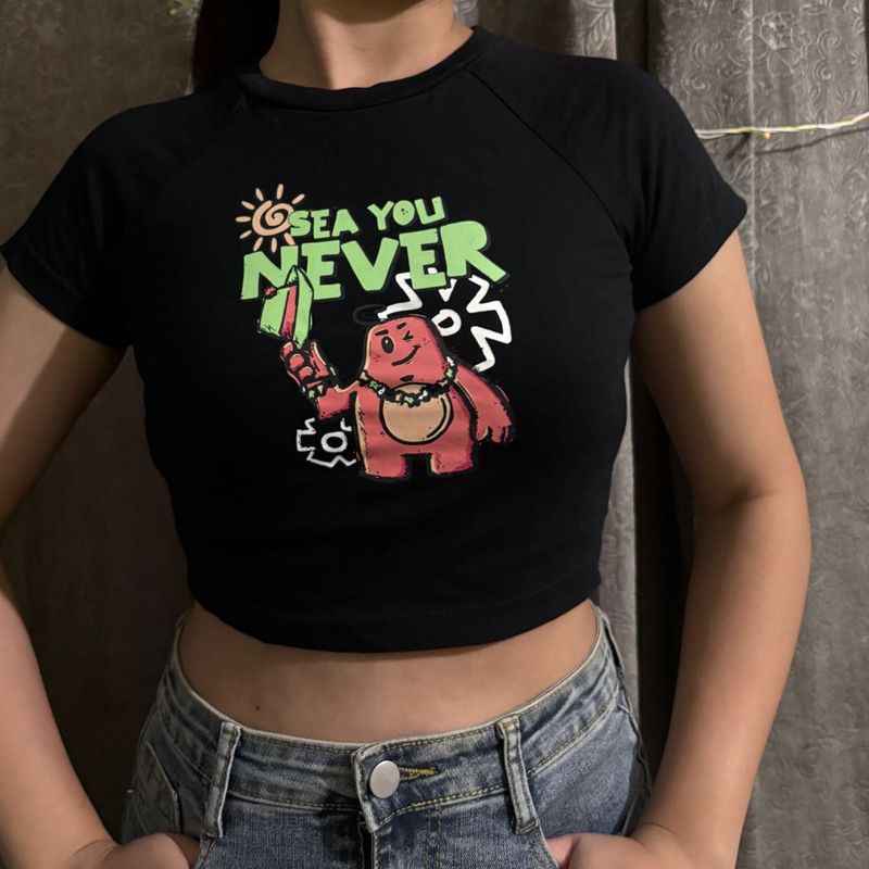 Black Graphic Crop Top