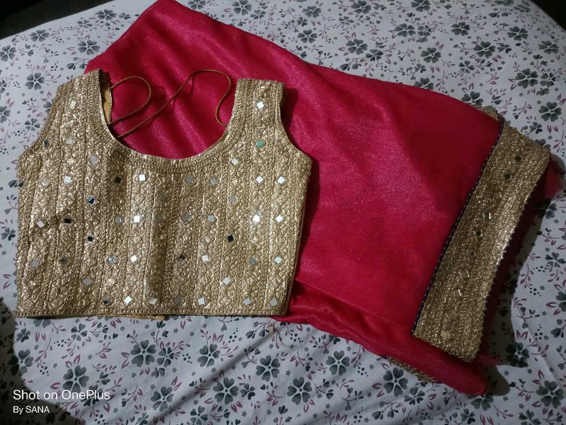 Pink Saree With Blouse Piece