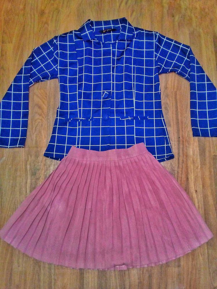 Checkered Jacket &amp; Korean Pleated Skirt