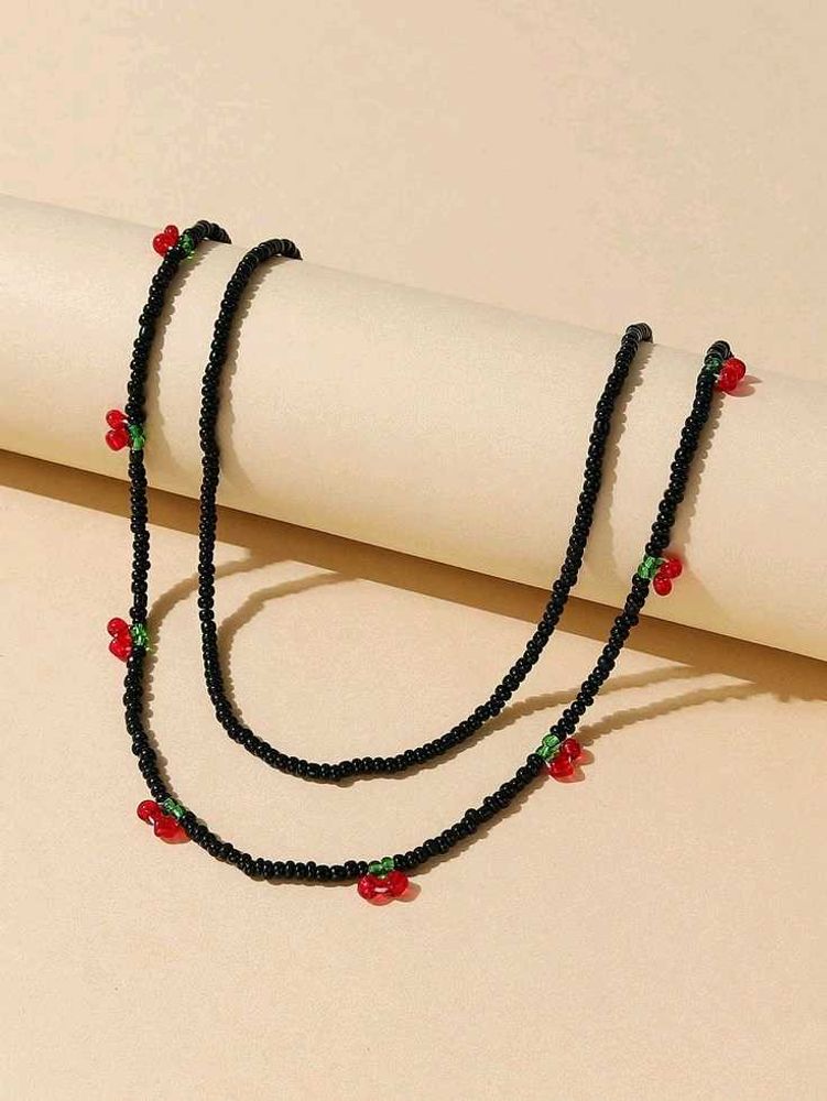 Cherry Beaded Necklace 🍒